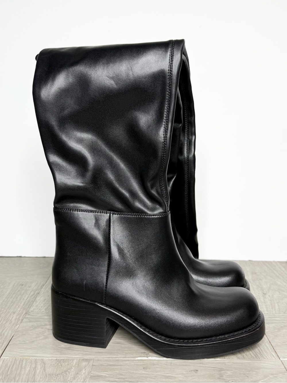 Jeffrey Campbell Over the Knee Faux Leather Black Boot 7